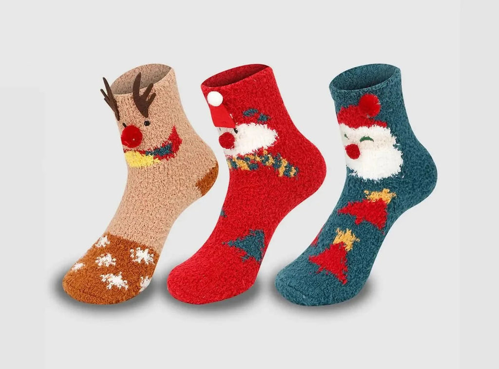 FitVille Damen Fuzzy Weihnachtssocken V2 - 3er - Pack - 1