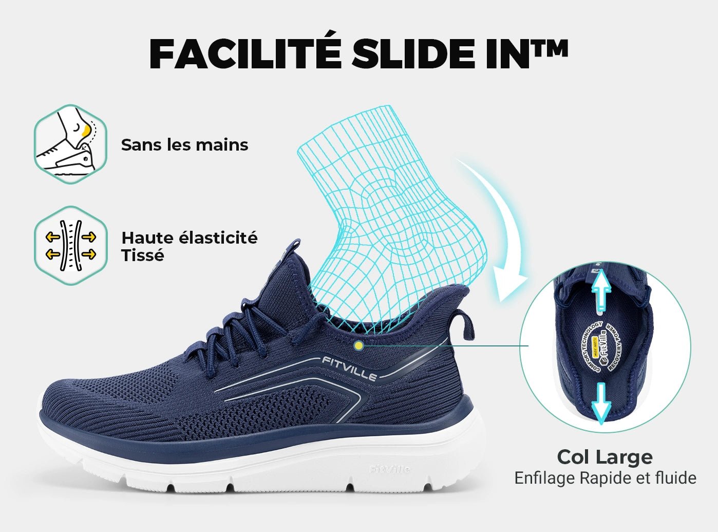 FitVille Slip On Baskets Hommes Sans Lacets - Chaussures Marche Extra Larges Respirantes Confortables